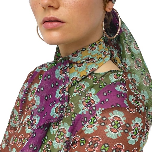 NWT Zara Semi Sheer Chiffon Paisley Printed Tie Neck Beaded Tassel Blouse - XL - Picture 6 of 16